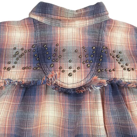 Free People Shirt Womens XS Multicolor Plaid Oversized Casual Studded Button Up - Picture 7 of 15